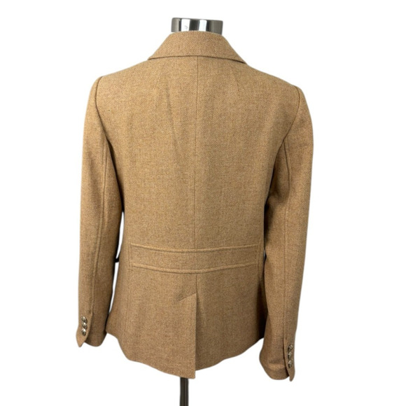 Talbots 10 Single Breasted Camel Herringbone Wool Blazer Office Academia Classic - Picture 3 of 4